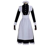 WEITING Robe Lolita Kawaii Vintage pour Femme Robe à Manches Longues Cosplay Uniforme de Femme de Chambre Noir et Blanc à Volants Patchwork Hommes-Noir-L