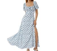WEITING Robe Longue d'été Douce pour Femmes Fente latérale Chic et élégant Floral Manches Courtes Bouffantes Robe de soirée Club Streetwear-a-XL