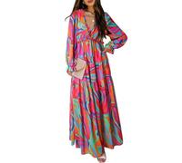 WEITING Robe Longue élégante à col en V Profond pour Femme, imprimé Floral à Volants, Ourlet Ample, Robe pour Femme-comme sur la Photo_b-M
