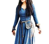 WEITING Robe Médiévale Femmes Manches Longues Maxi Robe Vintage Fée Elfe Robe Renaissance Celtique Viking Gothique Vêtements Fantasy Ball -Bleu,4XL