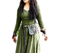 WEITING Robe Médiévale Femmes Manches Longues Maxi Robe Vintage Fée Elfe Robe Renaissance Celtique Viking Gothique Vêtements Fantasy Ball -Vert,M