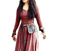 WEITING Robe Médiévale Femmes Manches Longues Maxi Robe Vintage Fée Elfe Robe Renaissance Celtique Viking Gothique Vêtements Fantasy Ball -Vin Rouge,L