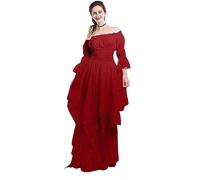 WEITING Robe Médiévale Victorienne Vintage Renaissance Robe Gothique Noire Femmes Cosplay Costume D'Halloween Robe De Princesse De Bal Grande Taille 5XL-Rouge Renaissance-5XL