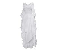 WEITING Robe Médiévale Victorienne Vintage Renaissance Robe Gothique Noire Femmes Cosplay Costume D'Halloween Robe De Princesse De Bal Grande Taille 5XL-Robe Médiévale Blanche-S