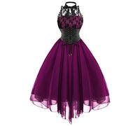 WEITING Robe sexy steampunk gothique dos nu punk à lacets taille haute pour femmes robe swing bal vintage corset robes-rose vif, L