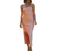 WEITING Robe tube élégante en satin pour femmes, robe longue moulante sexy sans bretelles, coupe basse, robe de soirée, de cocktail, de soirée, d'été, C, M