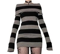 WEITING Robes gothiques punk gothique sorcière sombre académia femmes robe tricotée épaules dénudées y2k fée grunge robes Halloween - comme le montre la photo, S