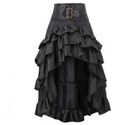 WEITING Rouge et Noir Taille Haute Longue asymétrique à Volants Sexy Jupe rétro Victorienne Jupe Gothique Steampunk Tenue de fête Grande Taille pour Femme-Noir-XXL