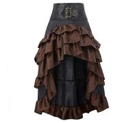 WEITING Rouge et Noir Taille Haute Longue asymétrique à Volants Sexy Jupe rétro Victorienne Jupe Gothique Steampunk Tenue de fête Grande Taille pour Femme-Marron-XL