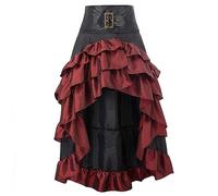 WEITING Rouge et Noir Taille Haute Longue asymétrique à Volants Sexy Jupe rétro Victorienne Jupe Gothique Steampunk Tenue de fête Grande Taille pour Femme-Rouge-XL