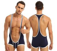 WEITING Sexy Undershirt Hommes Sous-Vêtements Combinaisons Respirantes Sexy Men's Wrestling Suspenders Singlet Mankini Underwear Body Undershirt-Bleu,M
