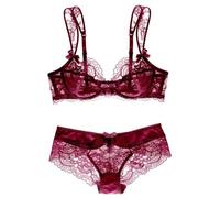 WEITING sous-vêtements Ultra Fins pour Femmes sans éponge, Gros Seins en Dentelle Sexy, Soutien-Gorge Push-up à Armatures pour filles-bordeaux-80F