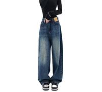 WEITING Streetwear Style Vintage Taille Haute Bleu Jean Droit Pantalon Harajuku Femmes Jambe Large Y2K Denim Pantalon Femme vêtements