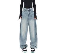 WEITING Streetwear Style Vintage Taille Haute Bleu Jean Droit Pantalon Mode coréenne Femmes décontracté Jambe Large Y2K Denim Pantalon