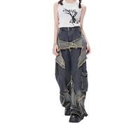 WEITING Style américain rétro Haute Rue Jean Femmes Printemps été Nouveau Pantalon Ample à Jambes Larges à la Mode Punk décontracté étoile Gland Pantalon