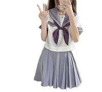 WEITING Style Japonais coréen Mignon Nouveau 2 pièces Ensemble Femmes étudiant JK Uniforme Culture Marin Haut Cosplay Costumes Filles plissée Marin Jupe-Violet-M