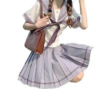 WEITING Style Japonais coréen Mignon Nouveau 2 pièces Ensemble Femmes étudiant JK Uniforme Culture Marin Haut Cosplay Costumes Filles plissée Marin Jupe-2 Lignes-S