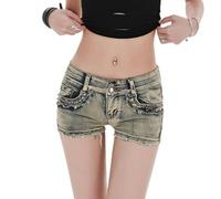 WEITING Super Short en Denim Sexy Taille Basse pour Femme Été élastique Slim Skinny Rivet Vintage Bleu Jean Court Y2k Pantalon Polyvalent-Bleu-XS
