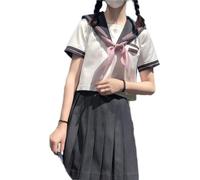 WEITING Uniforme scolaire japonais JK Uniforme Fille S-XL Gris JK Costume de style collège japonais Costume de marin Femme Chemise sexy Jupe plissée-Rose-M