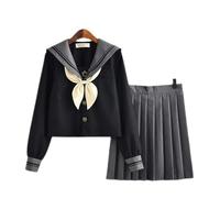WEITING Uniforme Scolaire Japonais JK Uniforme Fille S-XXL JK Costume de Style collège Japonais Costume de Marin Femme Chemise Sexy Jupe plissée-Noir-L