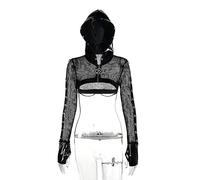 WEITING Veste Courte à Capuche en Simili PU pour Femme, Chemise Sexy pour Club de Rue, Noir, L