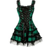 WEITING Vintage Plaid Bandage Gothique Femmes Robes A-Ligne Grunge Esthétique Dentelle Garniture Patchwork Mini Robe Punk Moulante Sexy Partywear-Vert-XXL