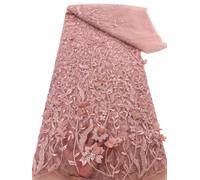 WEITINGKKK Dentelle brodée à motifs floraux, Tissu brodé en dentelle de fleurs 3D, maille perlée, multicolore, 5 yards, for robe mariée, voile, bricolage(Pink)