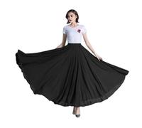 WEITINGKKK Jupe longue pour la danse, Jupe longue de danse en mousseline de soie for femme, double épaisseur, extensible à 720 degrés, multicolore, tailles S à XXL(Black,M)