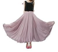 WEITINGKKK Jupe longue pour la danse, Jupe trapèze en mousseline de soie for femme, 720 degrés, double épaisseur, for danse et plage, multicolore, 80-100 cm(Sand Color,90)