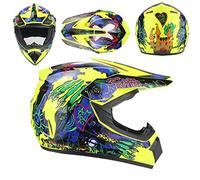 WEITY Casque de moto intégral pour jeunes, casque de moto tout-terrain MX ATV scooter pour hommes et femmes adultes, certification DOT (yellow,S)