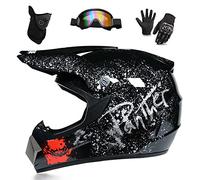 WEITY Casque de Motocross, Lunettes Gants Masque Ensemble, MTB AVT Moto Cross Casque Motocross, Approuvé DOT, Convient aux Adultes, Enfants, Hommes et Femmes (black floral,M), (SDF)