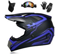 WEITY Casque de Motocross, Lunettes Gants Masque Ensemble, MTB AVT Moto Cross Casque Motocross, Approuvé DOT, Convient aux Adultes, Enfants, Hommes et Femmes (piste bleue,XL), SDF