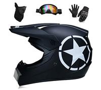 WEITY Casque de Motocross, Lunettes Gants Masque Ensemble, MTB AVT Moto Cross Casque Motocross, Approuvé DOT, Convient aux Adultes, Enfants, Hommes et Femmes (black five star,XL)