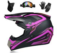 WEITY Casque de Motocross, Lunettes Gants Masque Ensemble, MTB AVT Moto Cross Casque Motocross, Approuvé DOT, Convient aux Adultes, Enfants, Hommes et Femmes (pink track,M), SDF