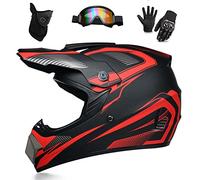 WEITY Casque de Motocross, Lunettes Gants Masque Ensemble, MTB AVT Moto Cross Casque Motocross, Approuvé DOT, Convient aux Adultes, Enfants, Hommes et Femmes (piste rouge, L) SDF