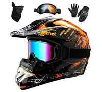 WEITY Casques Motocross Enfant Et Adulte Set,Avec Gants Lunettes Masques,Hommes Casques Intégraux AVT MX Casques Moto De Cross Enfants Quad Bike Vélo De Montagne DOT Certification (XL,Orange)
