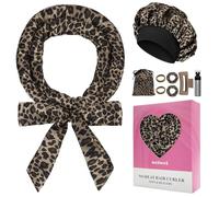 weiwei Ensemble de Boucles Sans Chaleur Satin, Boudin Cheveux Boucle Sans Chaleur, Bigoudi Satiné Sans Chaleur pour Dormir, Bigoudis Sans Chaleur pour Cheveux Longs et Courts, Léopard Marron, lot de 9