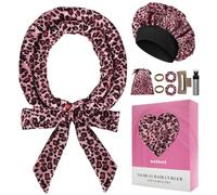 weiwei Ensemble de Boucles Sans Chaleur Satin, Boudin Cheveux Boucle Sans Chaleur, Bigoudi Satiné Sans Chaleur pour Dormir, Bigoudis Sans Chaleur pour Cheveux Longs et Courts, léopard rose, lot de 9