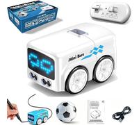 WEIWOGU Magic Follows Line Car, Mini Bus Magique, Bus Jouet Intelligent à capteur et télécommande avec Expressions automatiques, gestes, réglage de la luminosité des Expressions du véhicule (White)