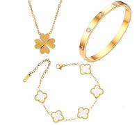 WEIWUXIAN Ensemble de 3 Bracelet Trèfle à Quatre Feuilles, Plaqué Or 18 Carats Four Leaf Clover Necklace, pour Anniversaires, la Vie Quotidienne, Cadeaux, Mariages, Anniversaires et les Fêtes
