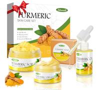 Weixinbuy Kit de soin du visage pour femme au curcuma avec vitamine C, kit de soin du visage comprenant savon au curcuma, crème pour le visage, gommage à l'huile de tourmeric, coffret cadeau de beauté
