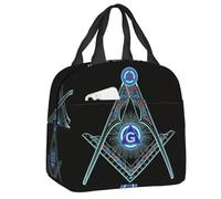 WEIXNCXCJ Personnalisé Franc-Maçon Symbole Sac à Lunch Isolé pour Les Femmes Resuable Maçonnique Motif Thermique Glacière Déjeuner Fourre-Tout Bureau Travail École