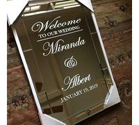 weiyou Autocollant Mariage Personnalisé,Bienvenue Mariage Miroir Décalcomanie Noms Personnalisés Date Vinyle Autocollant Mural Signe De Mariage Graphique Lieu Décor Mur Art Affiche (42x62cm)