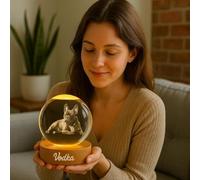 WEIYOUDP Boule de cristal personnalisée avec image 2D - Veilleuse LED pour chien ou chat - Cadeau commémoratif pour anniversaire, Noël, anniversaire, cadre de table (8 cm)