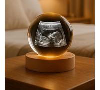 WEIYOUDP Veilleuse en forme de boule de cristal personnalisée, cadre photo 2D en cristal, cadeau pour futurs parents, base en bois lumineuse, 8 cm