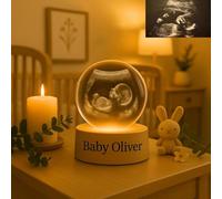 WeiyoUDP Veilleuse en forme de boule de cristal ultrason personnalisée avec photoLED 2D base lumineuse en bois cadeau unique et mobile d’annonce de grossesse (6 cm)