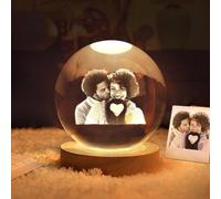 WEIYOUDP Veilleuse LED en forme de boule de cristal personnalisée 2D pour chambre à coucher, bureau, décoration cadeau de mariage, couple, parents, animaux domestiques, cadeaux souvenirs (6 cm)