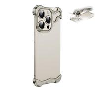 WEJDYKG 2024 New Special-Shaped Metal Corner Pad Anti-Fall Phone Case for iPhone, Lens Film Naked Frameless Slim Thin Bare Metal Feel, Borderless Slim No Back Bumper (for iPhone14promax,Grey)