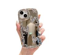 WEJDYKG Heart Plated Mirror Case Cover for iPhone, Makeup Mirror Hearts Plating Phone Case, for iPhone 12/13/14/15 Silver 3D Heart Trendy Mirror Phone Case (for iPhone15PROMAX,Love)