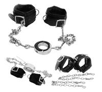 WEJFHBCOV Anneau pénien en acier inoxydable avec menottes et entraves, pendentif scrotal, extenseur de testicules, ensemble ajustable, sextoy for hommes et couples(Beinschellen,S)